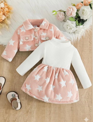 ROUNAKFASHION Baby Girls Barbie Casual Sweater Dress(PEACH)