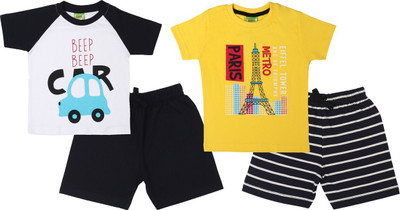 ShaishavWears Baby Boys Casual T-shirt Shorts(White - YellowC)