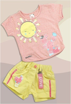KETI MINI Baby Girls Casual Top Shorts(Yellow)