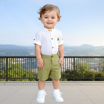 menvy Baby Boys Casual Shirt Shorts(Black)
