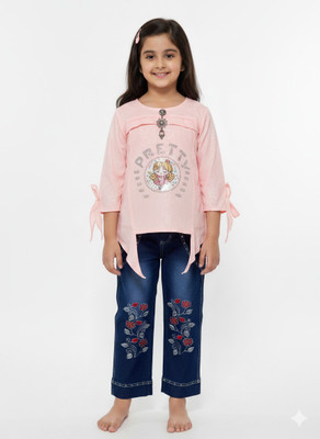 Girijesh Singh Girls Party(Festive) Top Jeans(Pink)