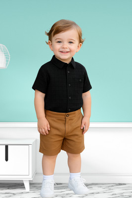 KRIYU CREATION Boys Dora Casual Shirt Shorts(BLACK, KHAKHI)
