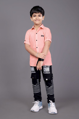 Clothadle Baby Boys Casual Shirt Jeans(PEACH)