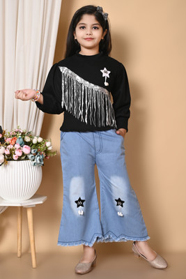 NiceNisaFashion Girls Party(Festive) Top Jeans(Black)