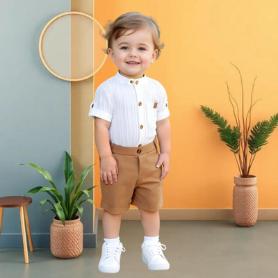 menvy Baby Boys Casual Shirt Shorts(Brown)
