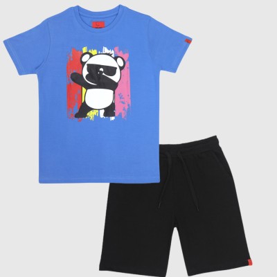 Chilins Boys & Girls Casual T-shirt Shorts(Blue & Black)