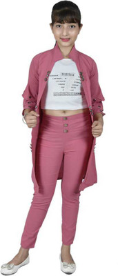MAHAKAL ENTERPRISES Girls Party(Festive) Top Trouser, Shrug(PINK, WHITE)