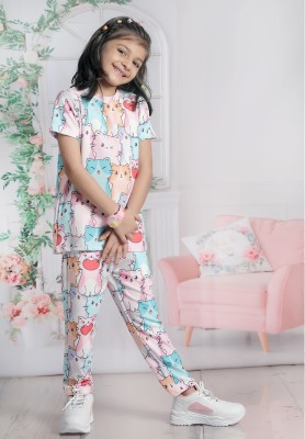 EMBLICA Girls Casual T-shirt Pant(PINK CAT)