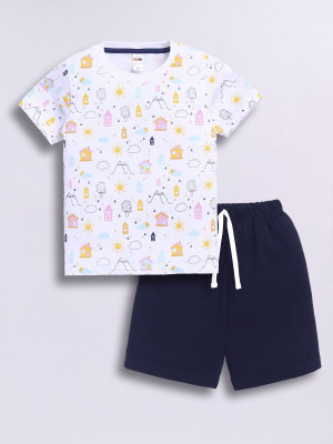 LITTLE NINJA Baby Boys Casual T-shirt Shorts(WHITE 2)