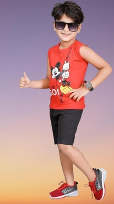 MUSNAHGARMENTS Boys Casual Vest Shorts(Red)