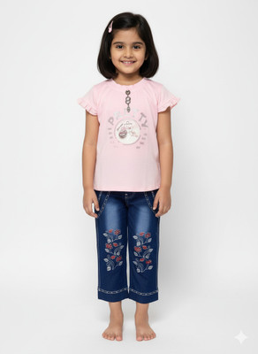Girijesh Singh Girls Party(Festive) Top Jeans(Pink)