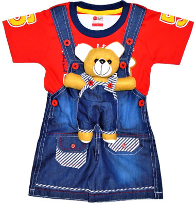 Wise Guys Baby Boys & Baby Girls Party(Festive) T-shirt Dungaree(Red)