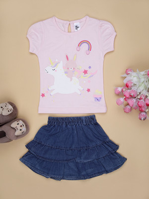 V-MART Baby Girls Casual Top Skirt(Pink)