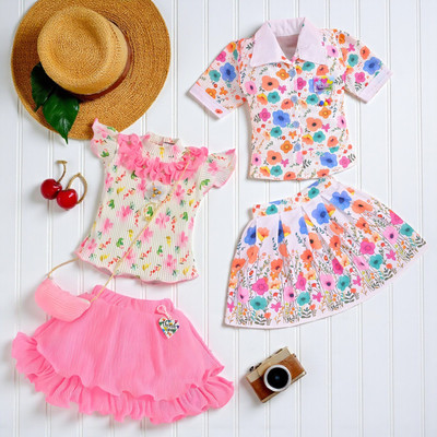 HALDER Baby Girls Casual Top Skirt(Pink & Blue)