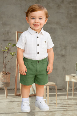KRIYU CREATION Boys Dora Casual Shirt Shorts(white Green)