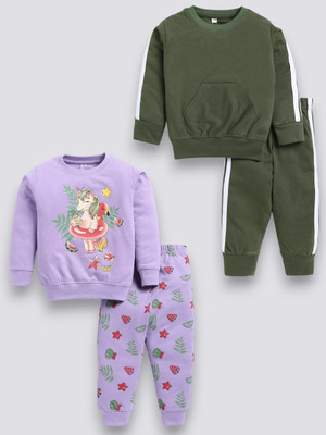carrydreams Girls Casual T-shirt Trouser(MEHENDI_PURPLE)