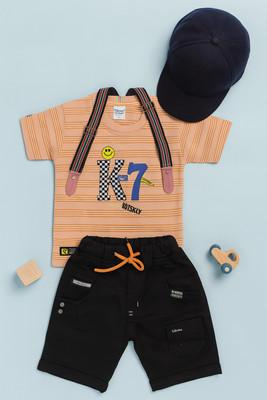 karnika Baby Boys Casual T-shirt Shorts(Orange)