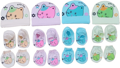 GARCY Baby Boys & Baby Girls Casual Cap Gloves, Socks, Mitten(Pink)