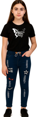 TJSFASHION TREND Girls Casual T-shirt Jeans(Black & Blue)