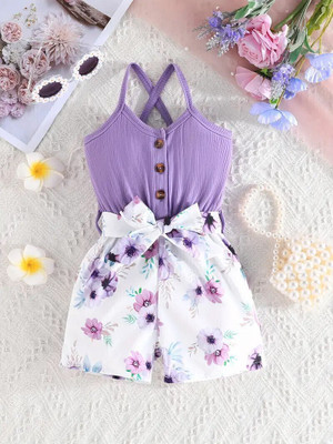 HouseOfCommon Baby Girls Party(Festive) Belt Shorts, Top(Lavender)