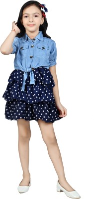 NEYSA Baby Girls Above Knee Casual Dress(Blue, Short Sleeve)