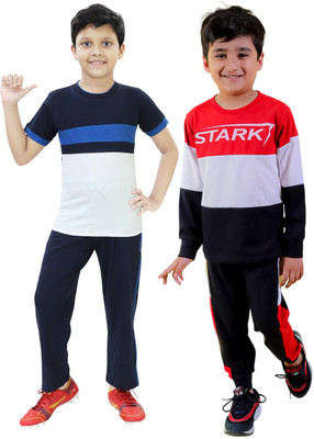Chandrika Boys Casual T-shirt Trouser(BLUE_RED)