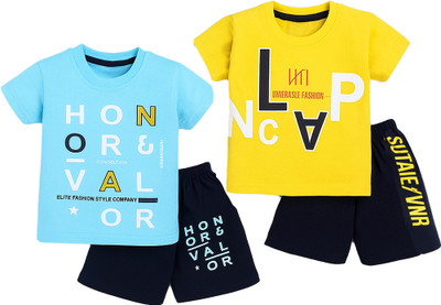 Patche Boys & Girls Casual T-shirt Shorts(Yellow, Sky Blue)