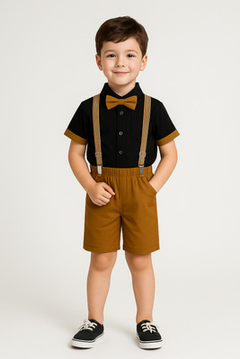 TapiFeb Baby Boys & Baby Girls Party(Festive) Shirt Shirt, Shorts, Belt(Khakhi)