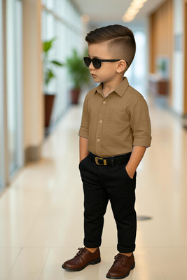 Nelkar Boys Casual Shirt Track Pants(CHIKU)