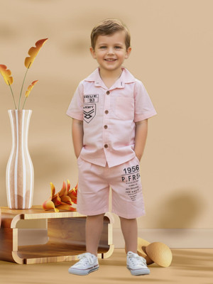 FASHION GRAB Boys Casual Shirt Shorts(Light Pink)