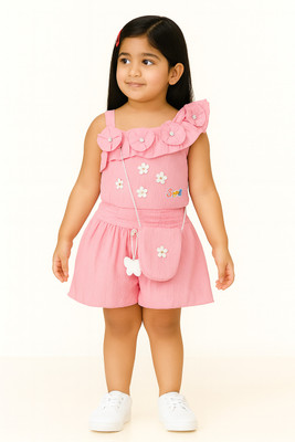 SAINAGARMENTS Baby Girls Casual Top Shorts(Pink)