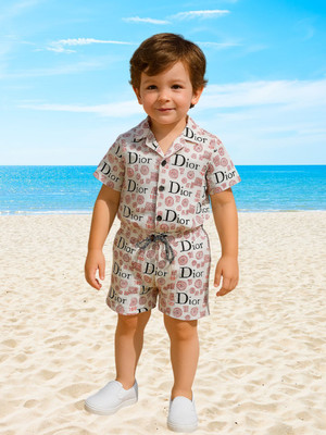 FASHION GRAB Boys Casual Shorts Shirt(Pink1)