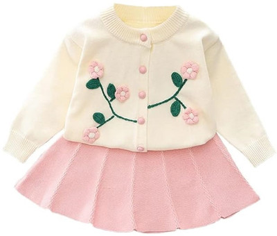 Bold N Elegant Baby Girls Party(Festive) Sweatshirt Skirt(Pink)