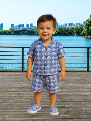 FASHION GRAB Boys Casual Shirt Shorts(Blue1)