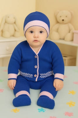 Paryag Baby Boys & Baby Girls Casual Sweater Pyjama(Dark Blue)