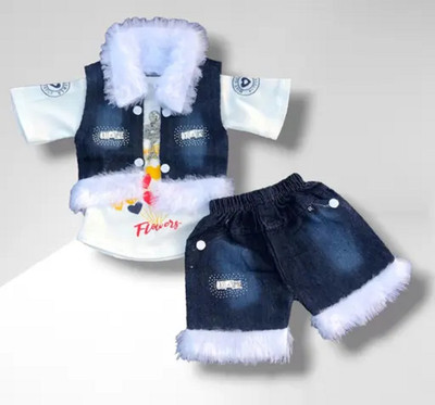 VAIKU CREATION Baby Girls Casual Top Shorts(blue denim short,jacket,white top)