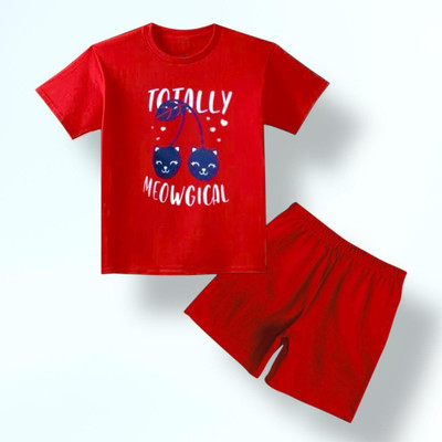 DOODEEKIDS Baby Boys & Baby Girls Casual T-shirt Shorts(Red)
