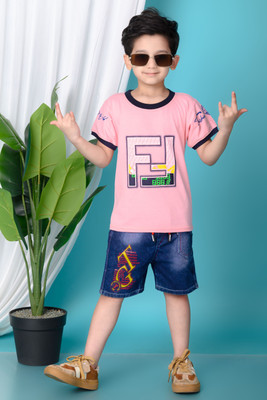 NIVARACREATION Boys Party(Festive) T-shirt Jeans(Pink)