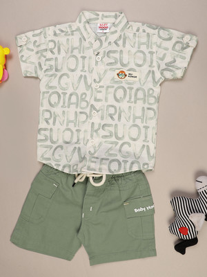 V-MART Baby Boys Casual Shirt Shorts(Olive)