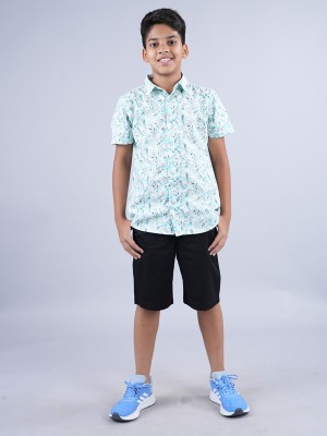 KiddoPanti Boys Casual Shirt Shorts(White & Blue & Black)