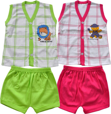 Hafeela Baby Boys Casual Top Shorts(GREEN-PINK)