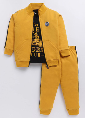 carrydreams Boys Casual Jacket T-shirt, Trouser(MUSTARD)