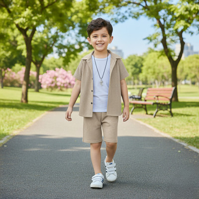 Aanart Baby Boys & Baby Girls Casual Shirt Shorts(Beige)