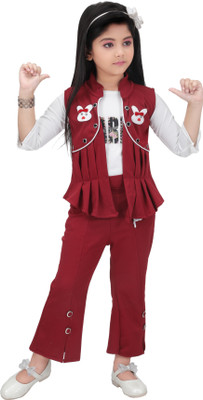 n shakib dresss Girls Party(Festive) Top Pant(MARRON)