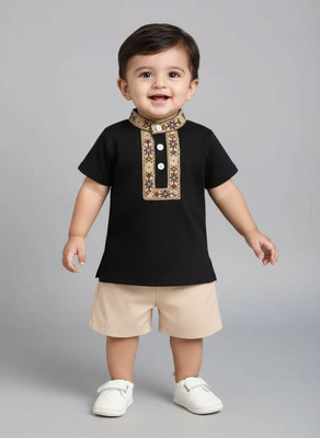 dingdong Baby Boys Casual T-shirt Pant(Black)