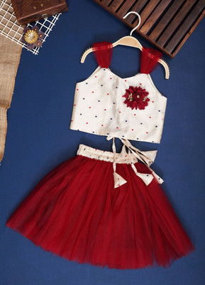 Anneca Baby Girls Party(Festive) Top Skirt(White, Maroon)