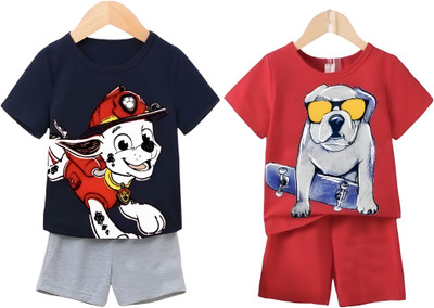 toystshirt Baby Boys & Baby Girls Casual T-shirt Shorts(Navy,Red)