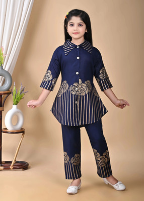 S F H Girls Casual Shirt Pant(NAVY BLUE)