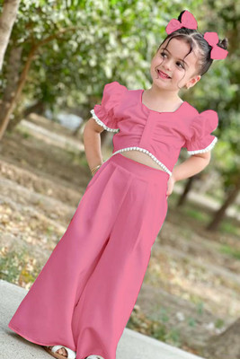Ethzy Girls Casual Top Pant(Baby Pink)