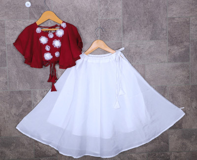 Anneca Baby Girls Party(Festive) Top Skirt(Maroon, White)